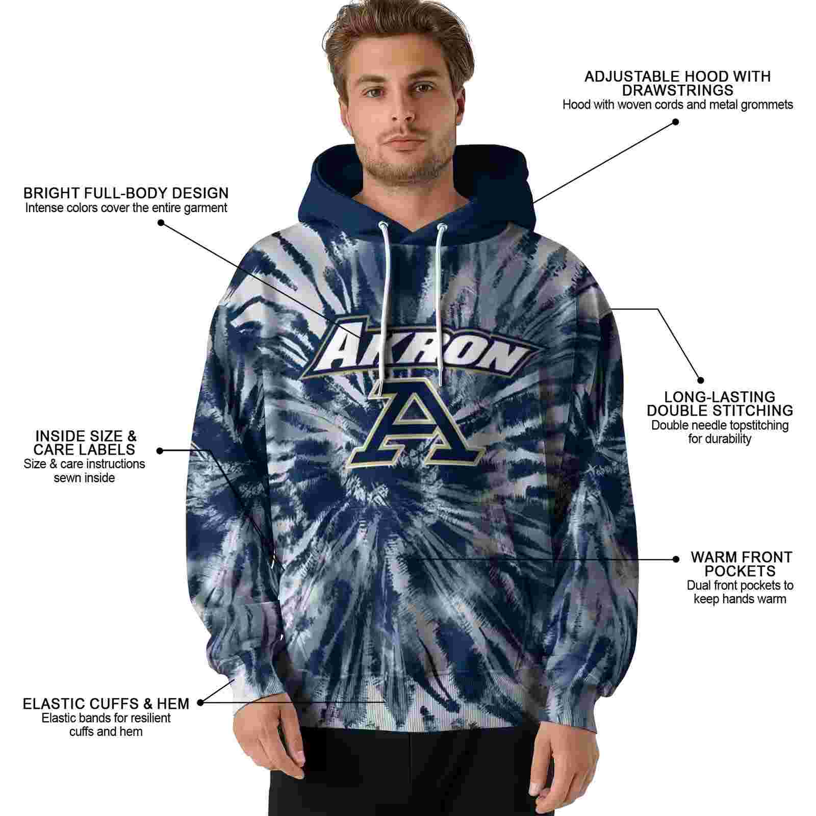 akron zips tie dye pattern blue hoodie latest model