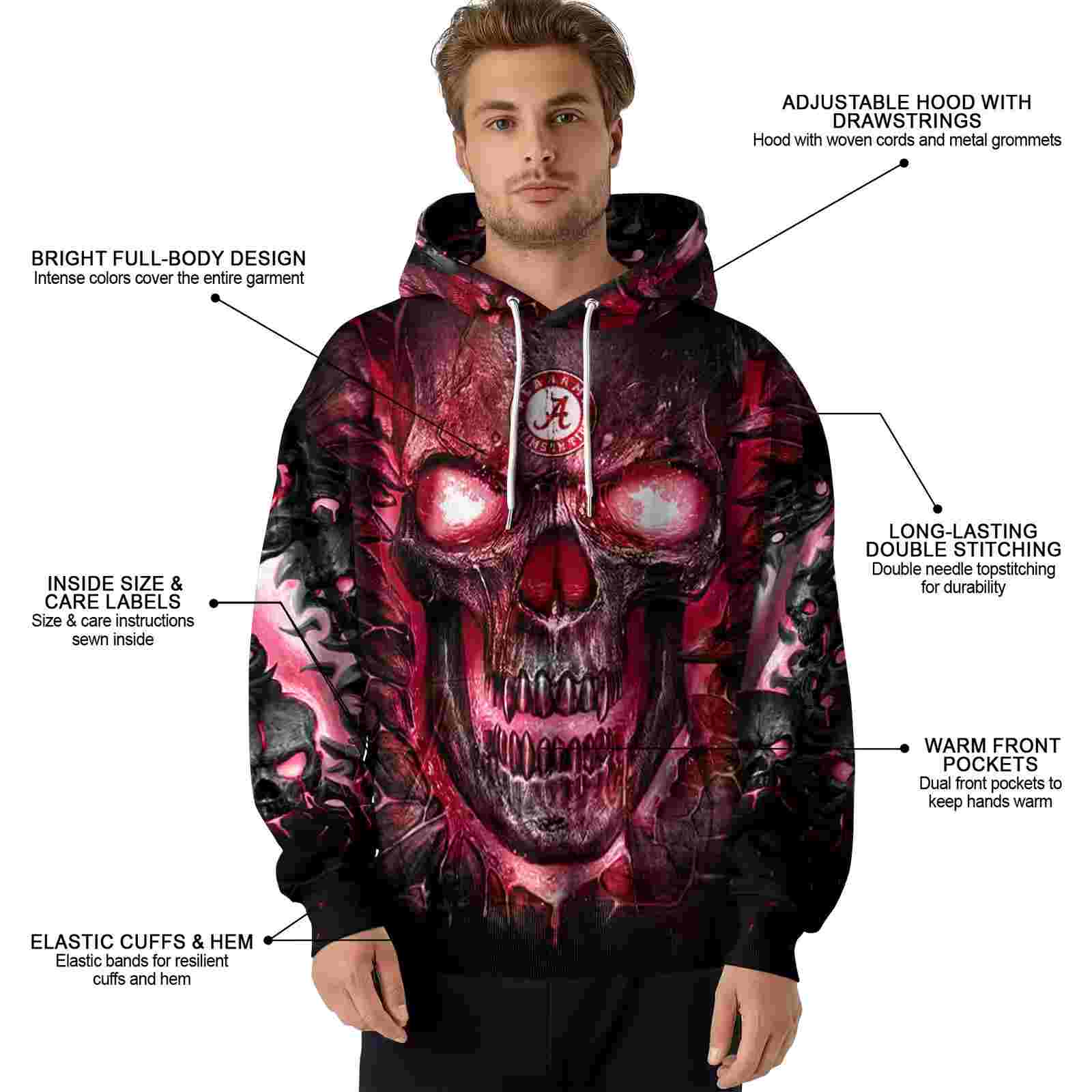 alabama crimson tide demonic skull crimson black hoodie latest model