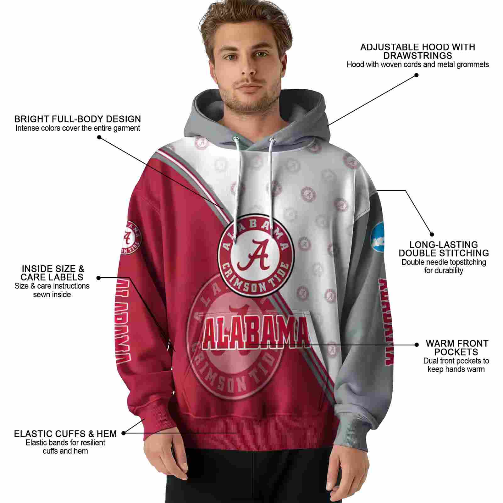 alabama crimson tide diagonal stripe crimson white hoodie latest model