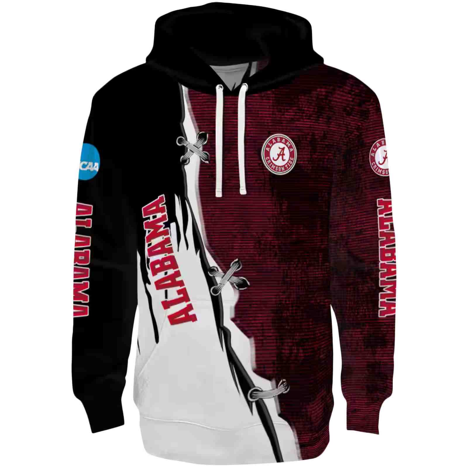 Alabama Crimson Tide Ripped Pattern Crimson Black White Hoodie