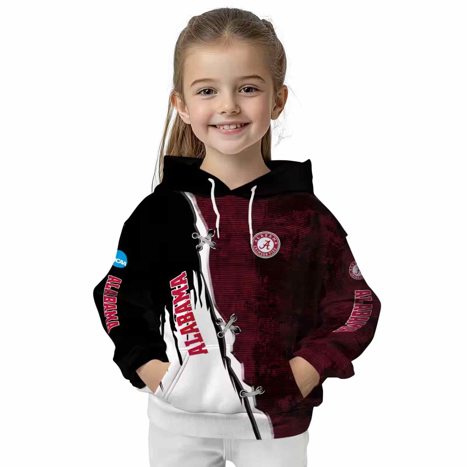 alabama crimson tide ripped pattern crimson black white hoodie top rated