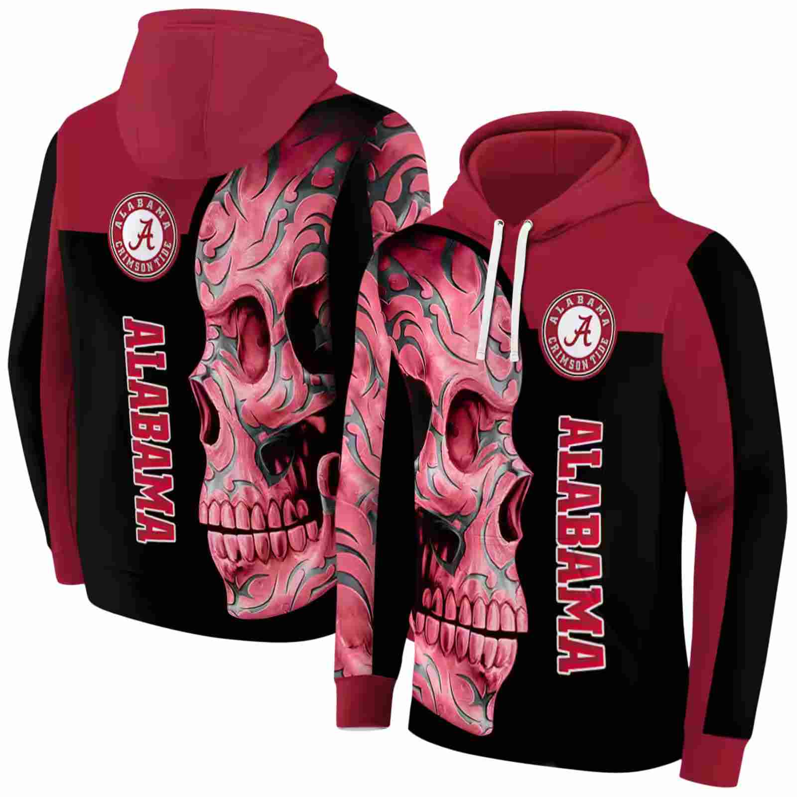 alabama crimson tide skull motif crimson black hoodie fashion forward