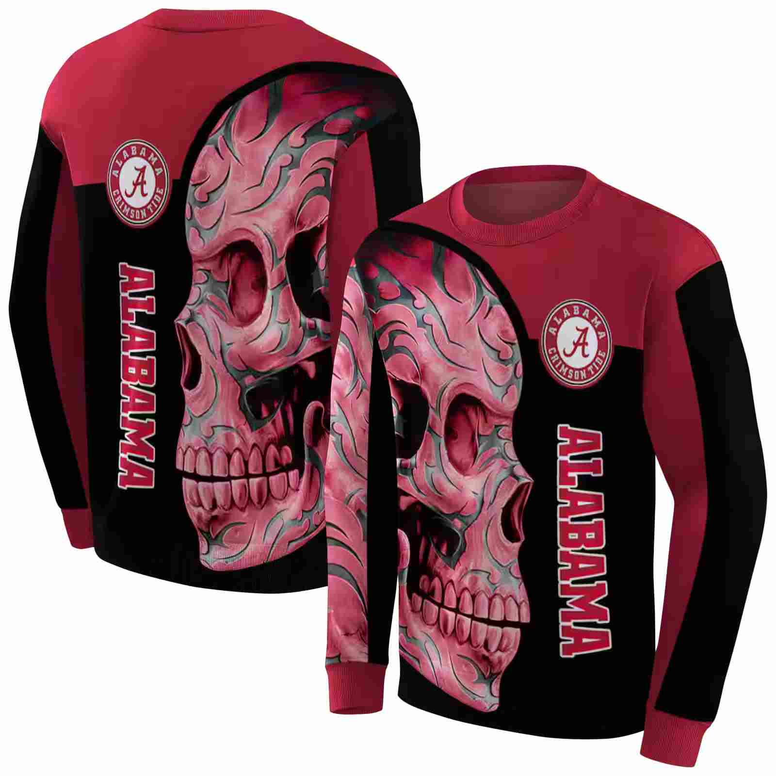 alabama crimson tide skull motif crimson black hoodie premium grade