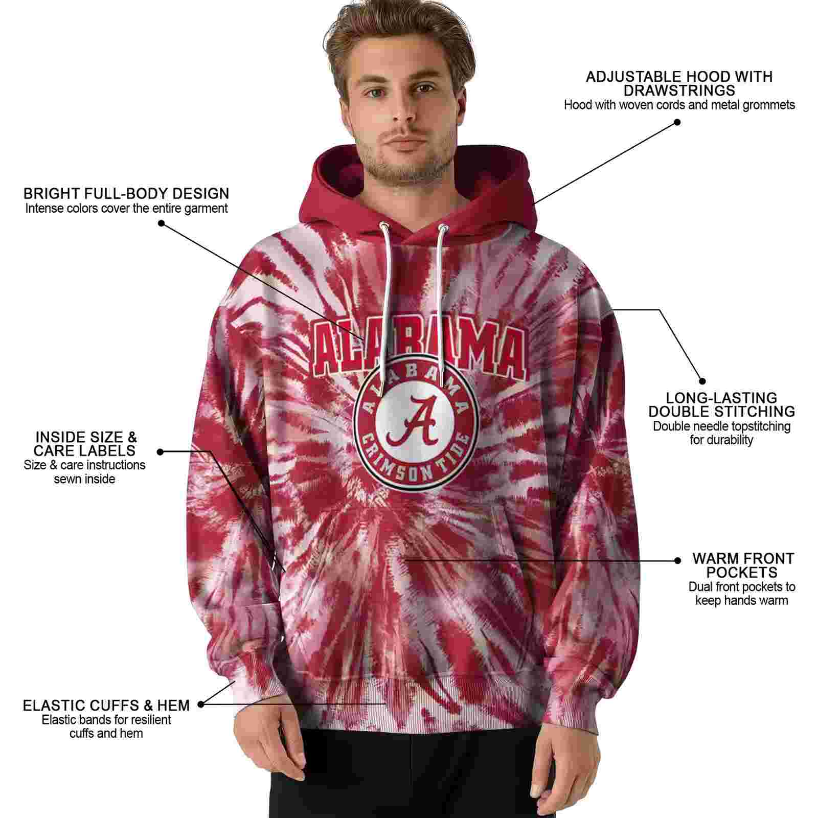 alabama crimson tide tie dye pattern crimson hoodie latest model