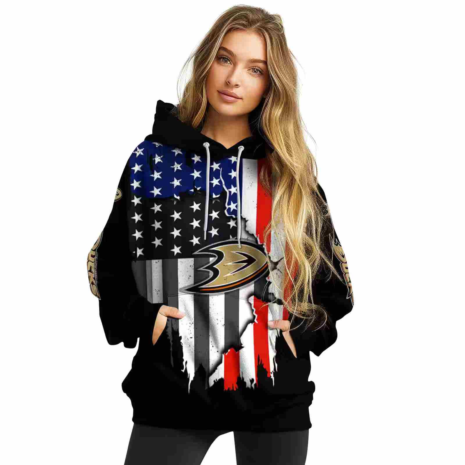 anaheim ducks american pride black hoodie high quality