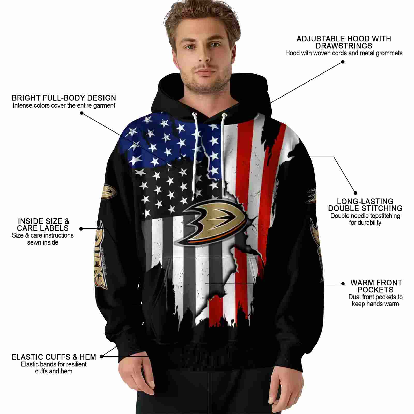 anaheim ducks american pride black hoodie latest model