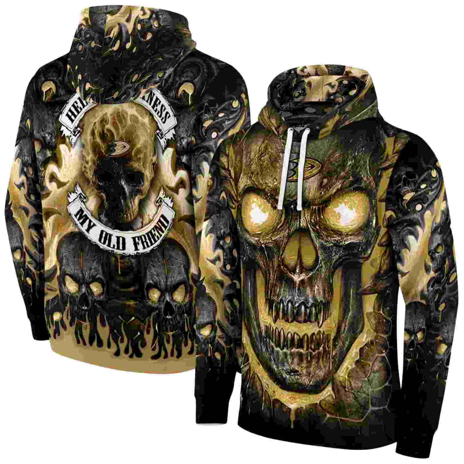 anaheim ducks demonic skull gold black hoodie fashion forward