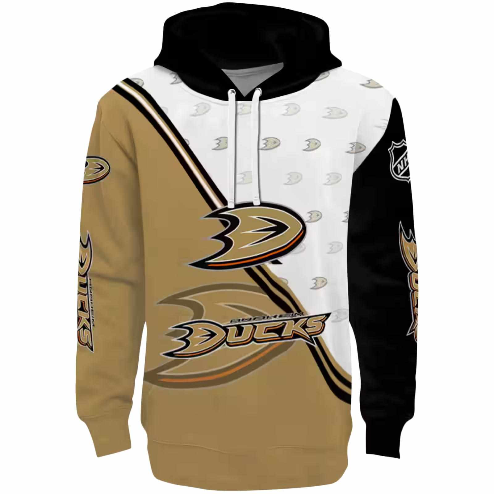 Anaheim Ducks Diagonal Stripe Gold White Hoodie