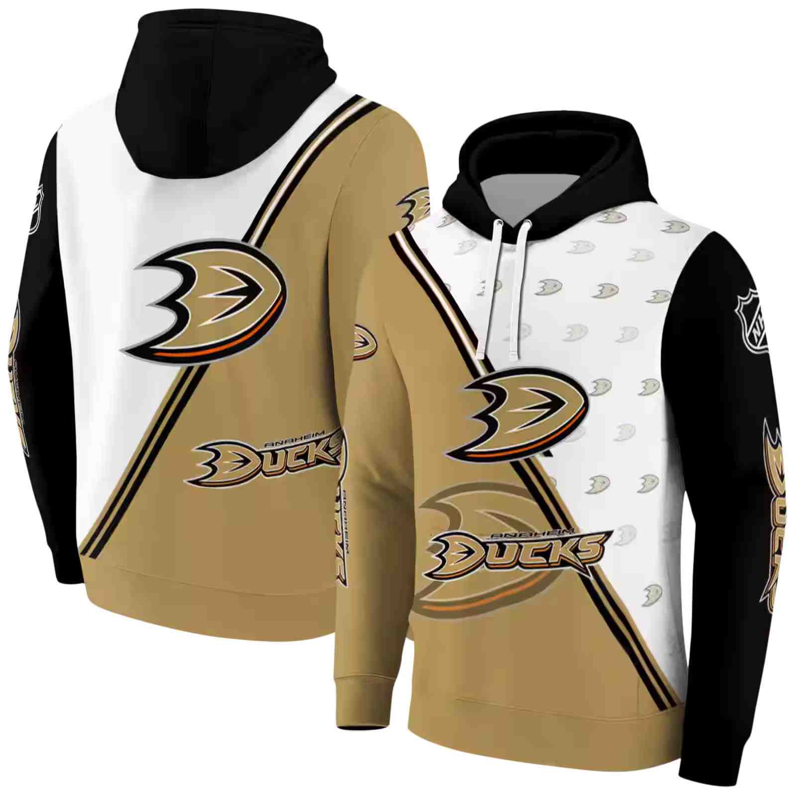 anaheim ducks diagonal stripe gold white hoodie fashion forward