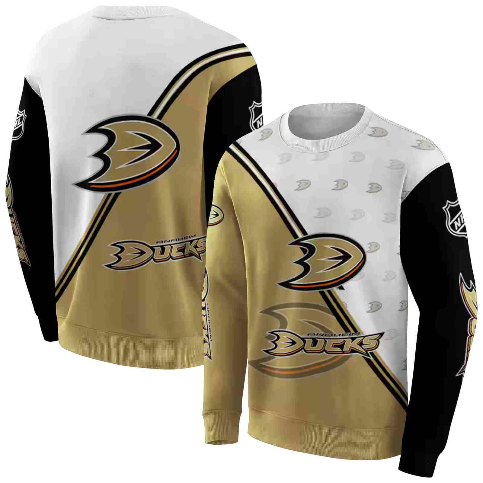 anaheim ducks diagonal stripe gold white hoodie premium grade