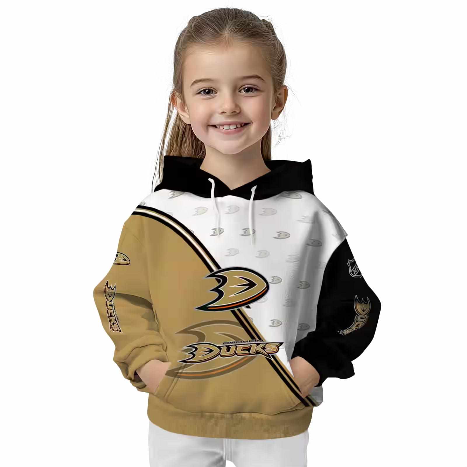 anaheim ducks diagonal stripe gold white hoodie top rated