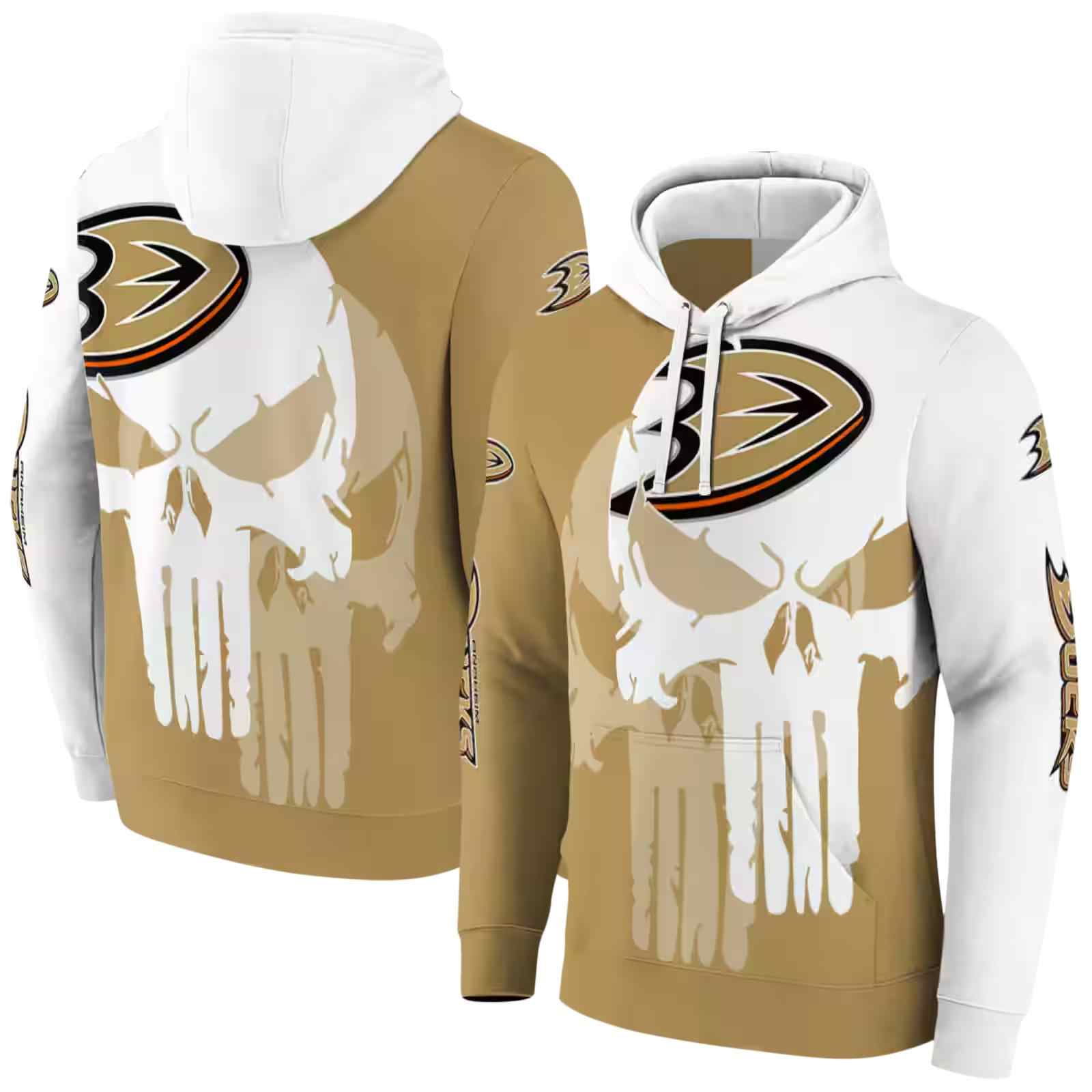 anaheim ducks graphic punisher gold white hoodie fashion forward