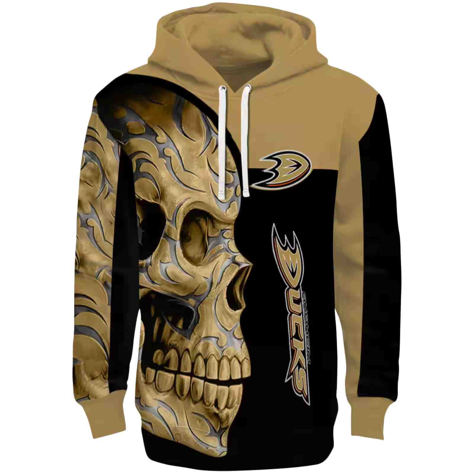 Anaheim Ducks Skull Motif Gold Black Hoodie