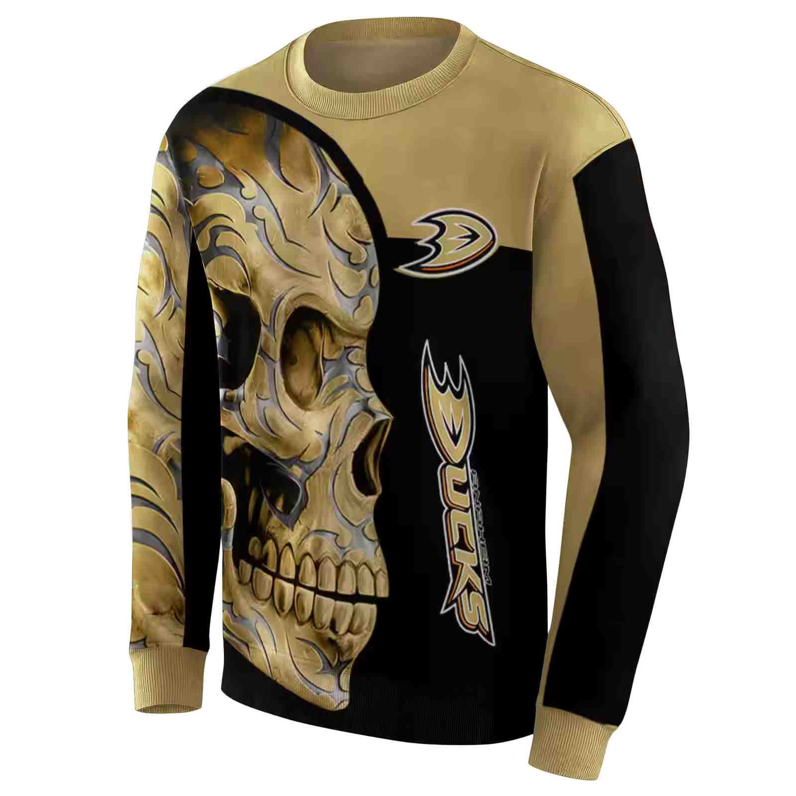 anaheim ducks skull motif gold black hoodie new arrival