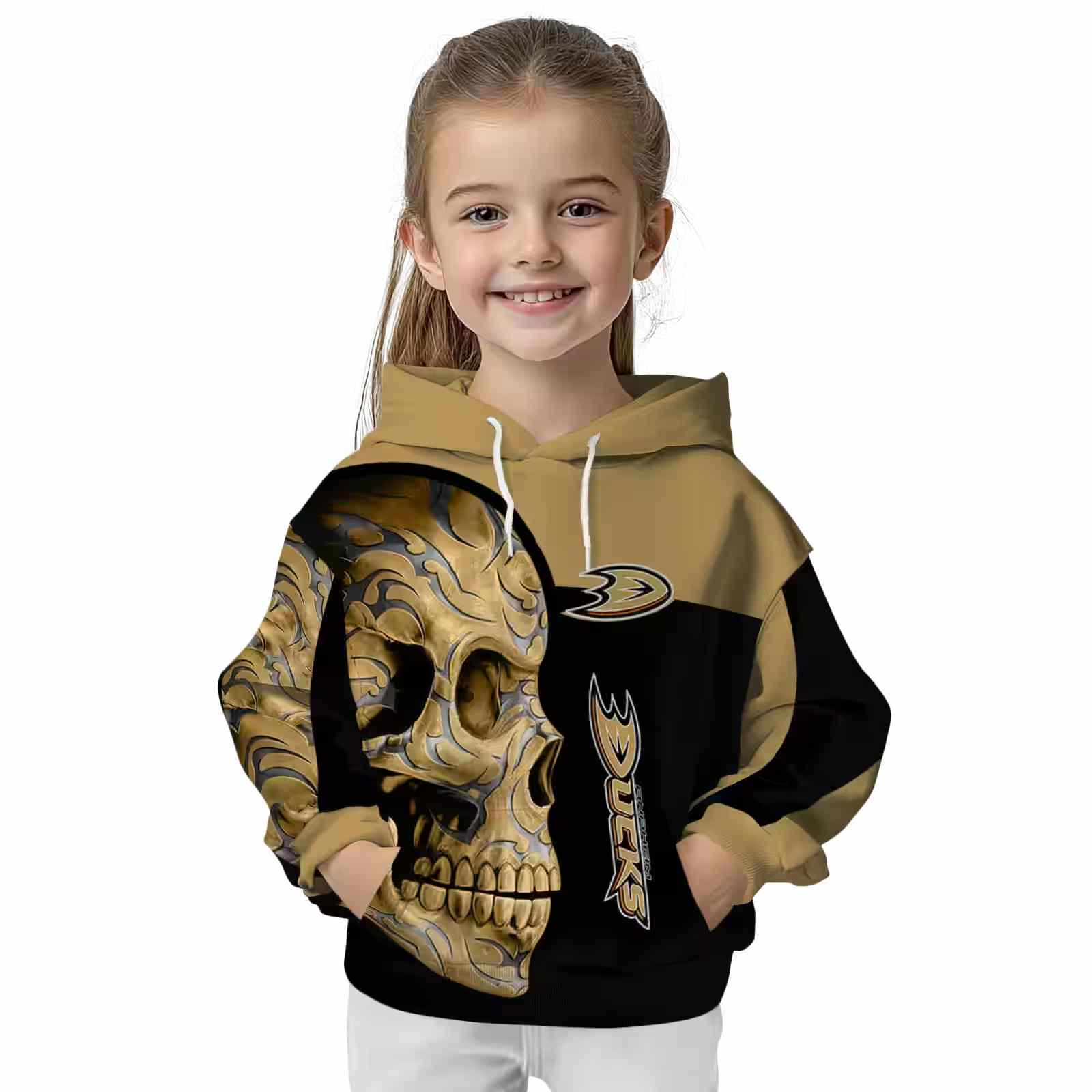 anaheim ducks skull motif gold black hoodie top rated