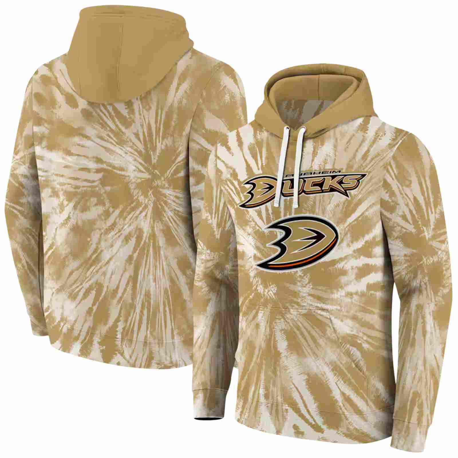 anaheim ducks tie dye pattern gold hoodie fashion forward