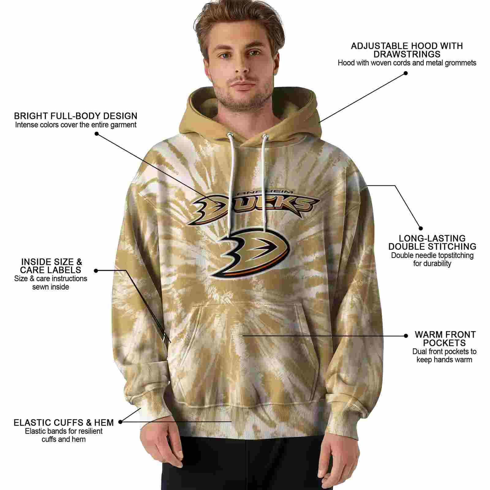 anaheim ducks tie dye pattern gold hoodie latest model