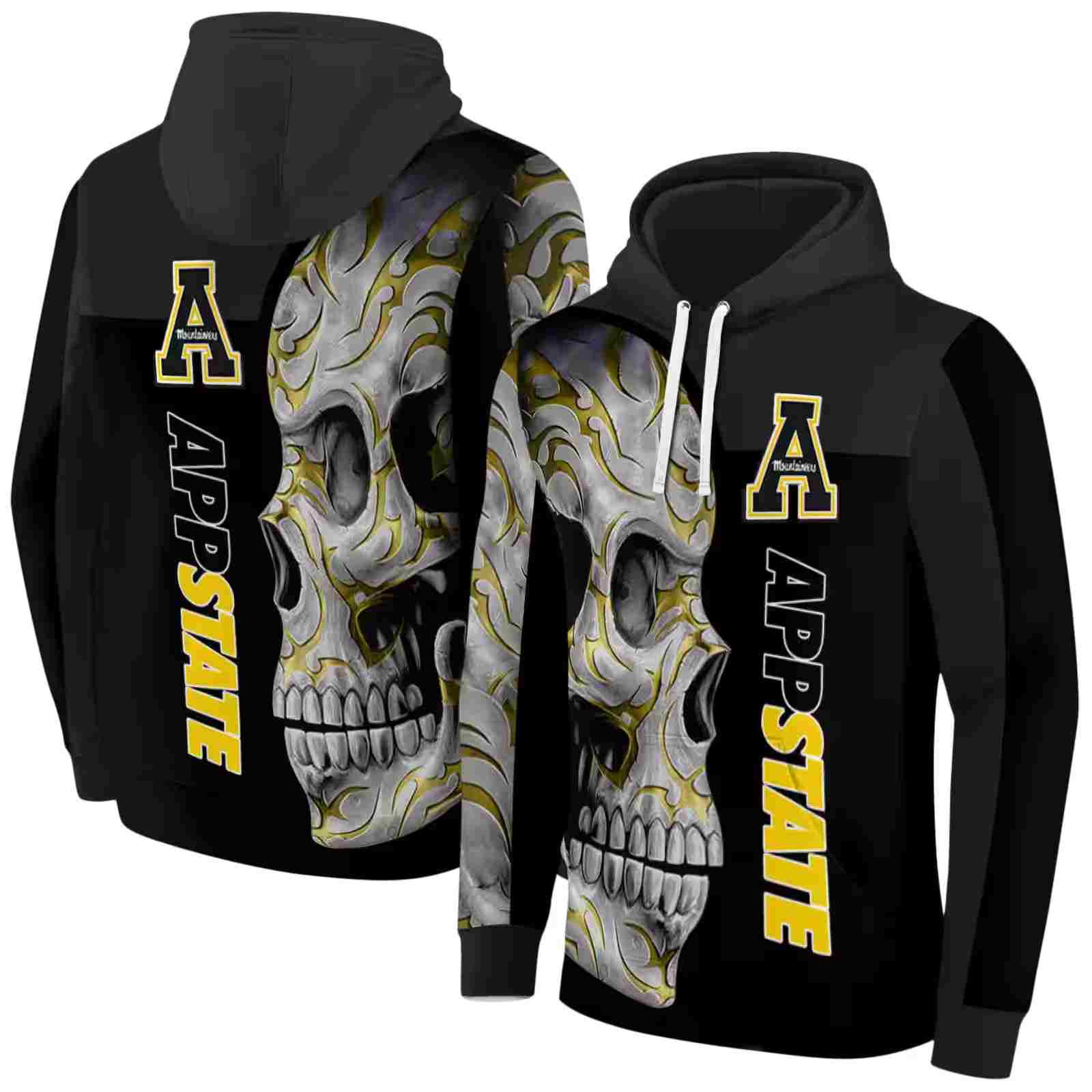 appalachian state mountaineers skull motif black hoodie fashion forward