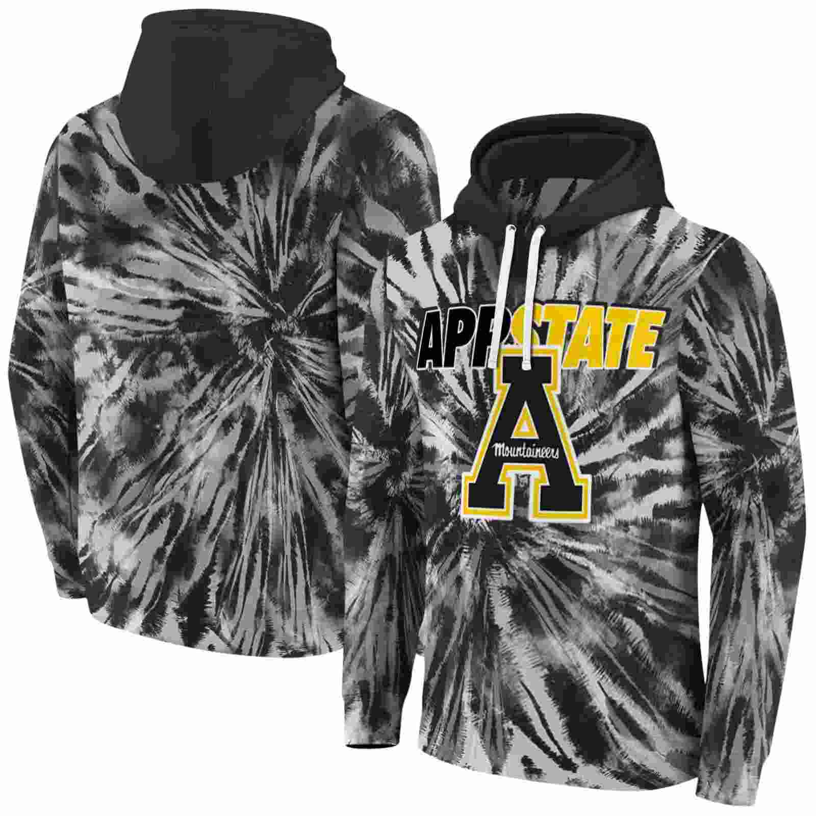 appalachian state mountaineers tie dye pattern black hoodie fashion forward