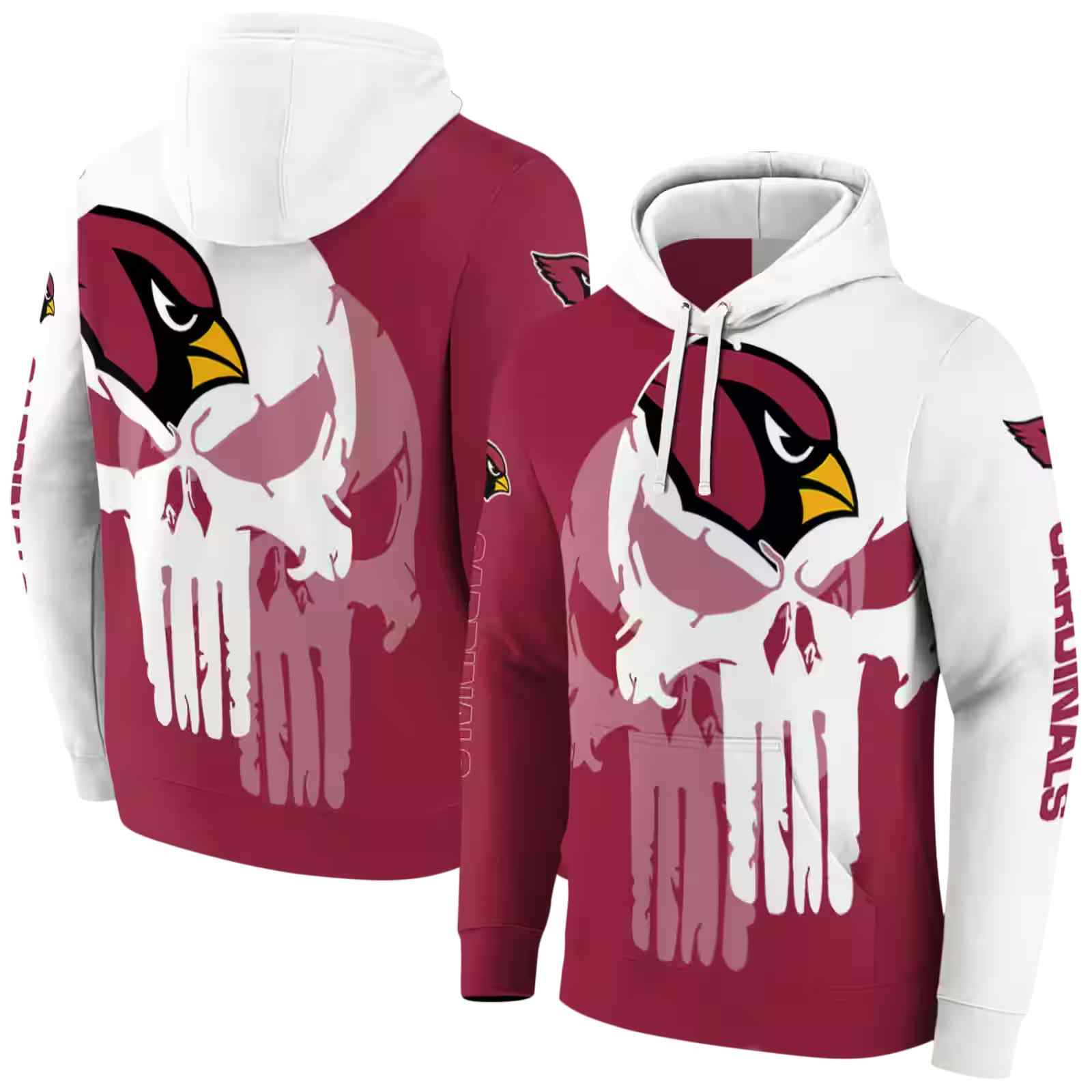 arizona cardinals graphic punisher red white hoodie fashion forward