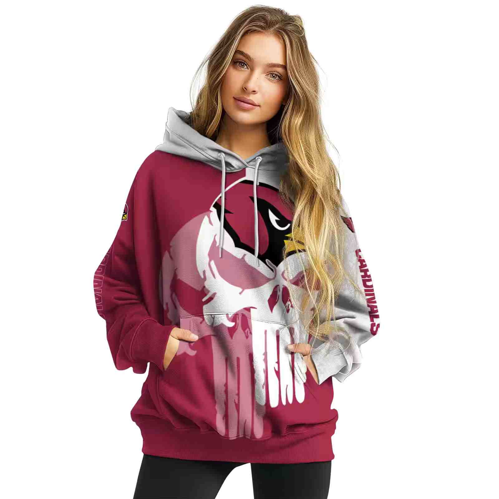 arizona cardinals graphic punisher red white hoodie high quality