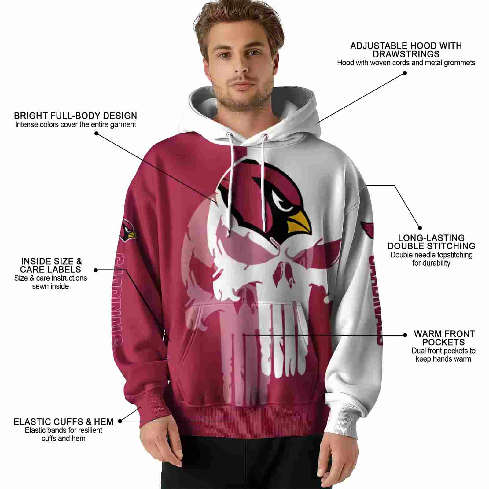 arizona cardinals graphic punisher red white hoodie latest model