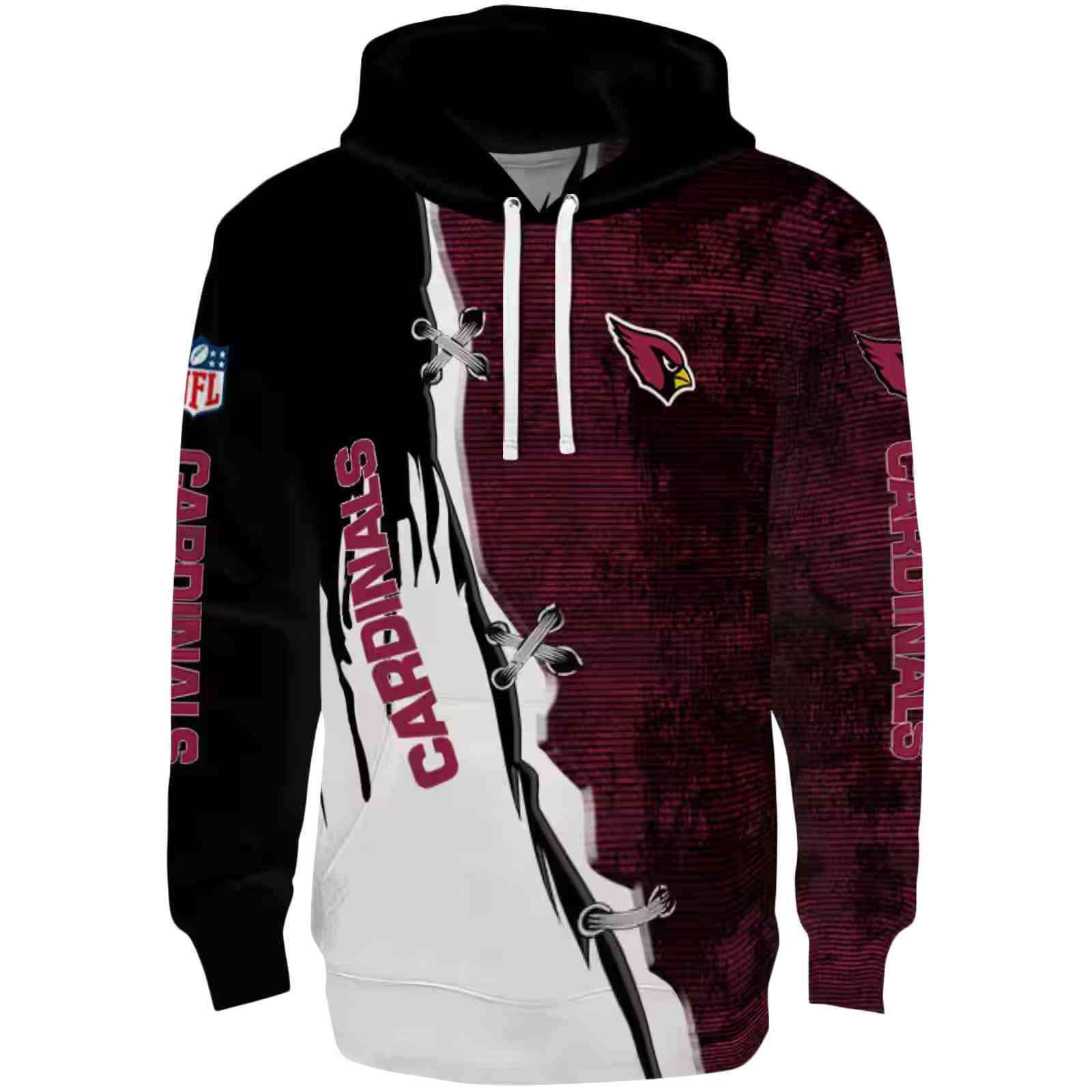 Arizona Cardinals Ripped Pattern Red Black White Hoodie