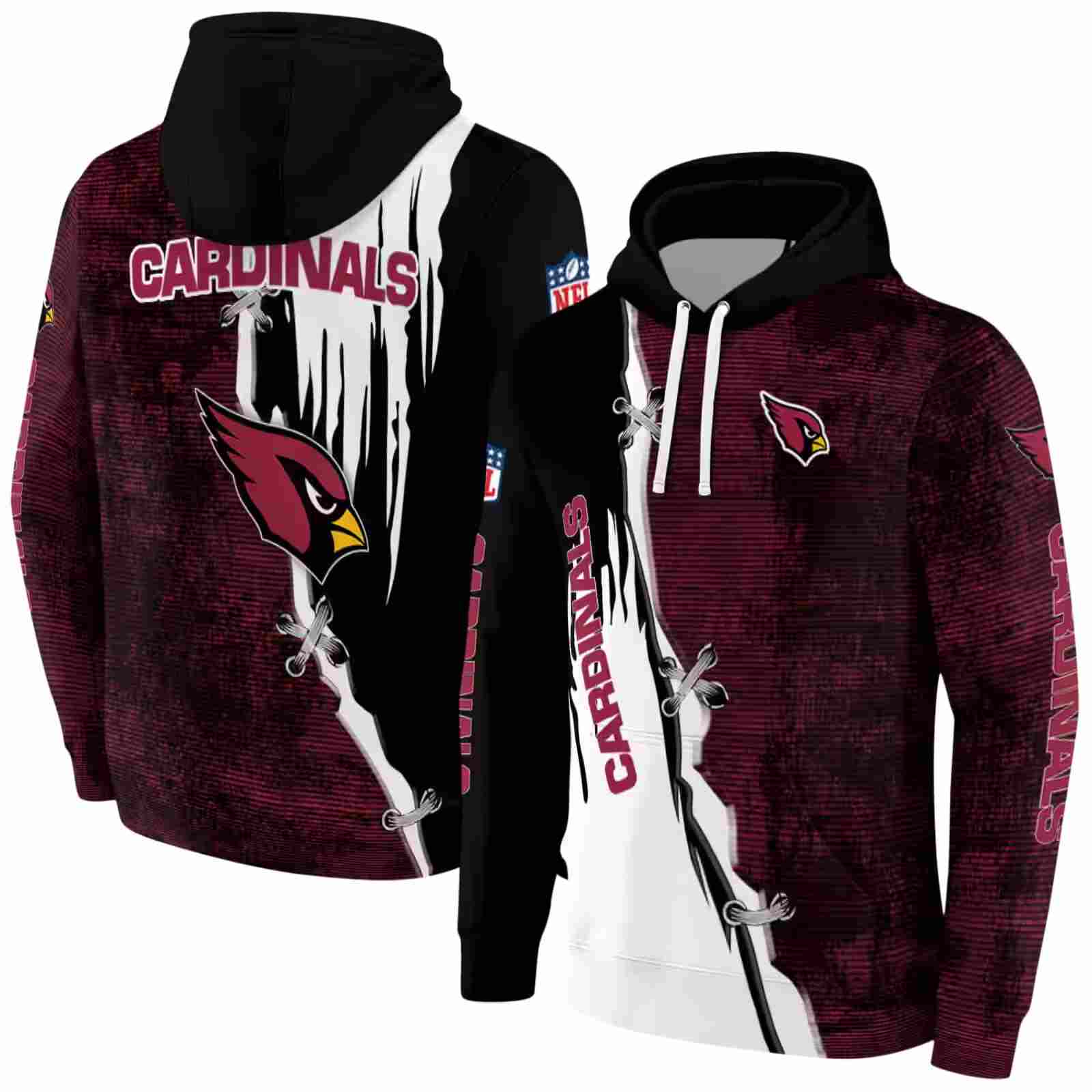 arizona cardinals ripped pattern red black white hoodie fashion forward