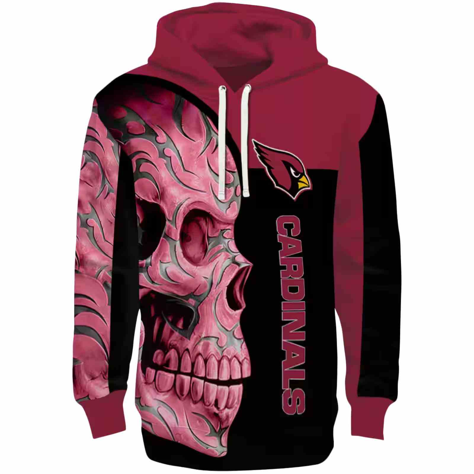 Arizona Cardinals Skull Motif Red Black Hoodie