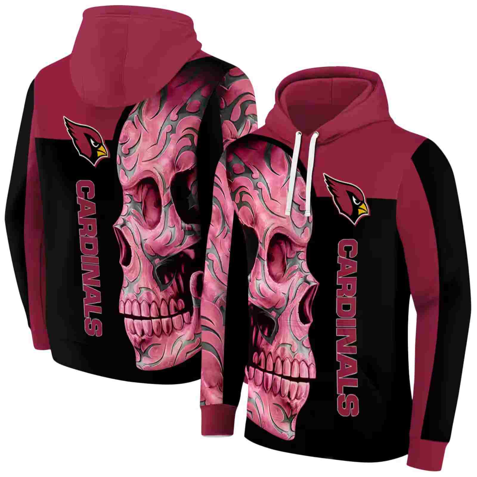 arizona cardinals skull motif red black hoodie fashion forward