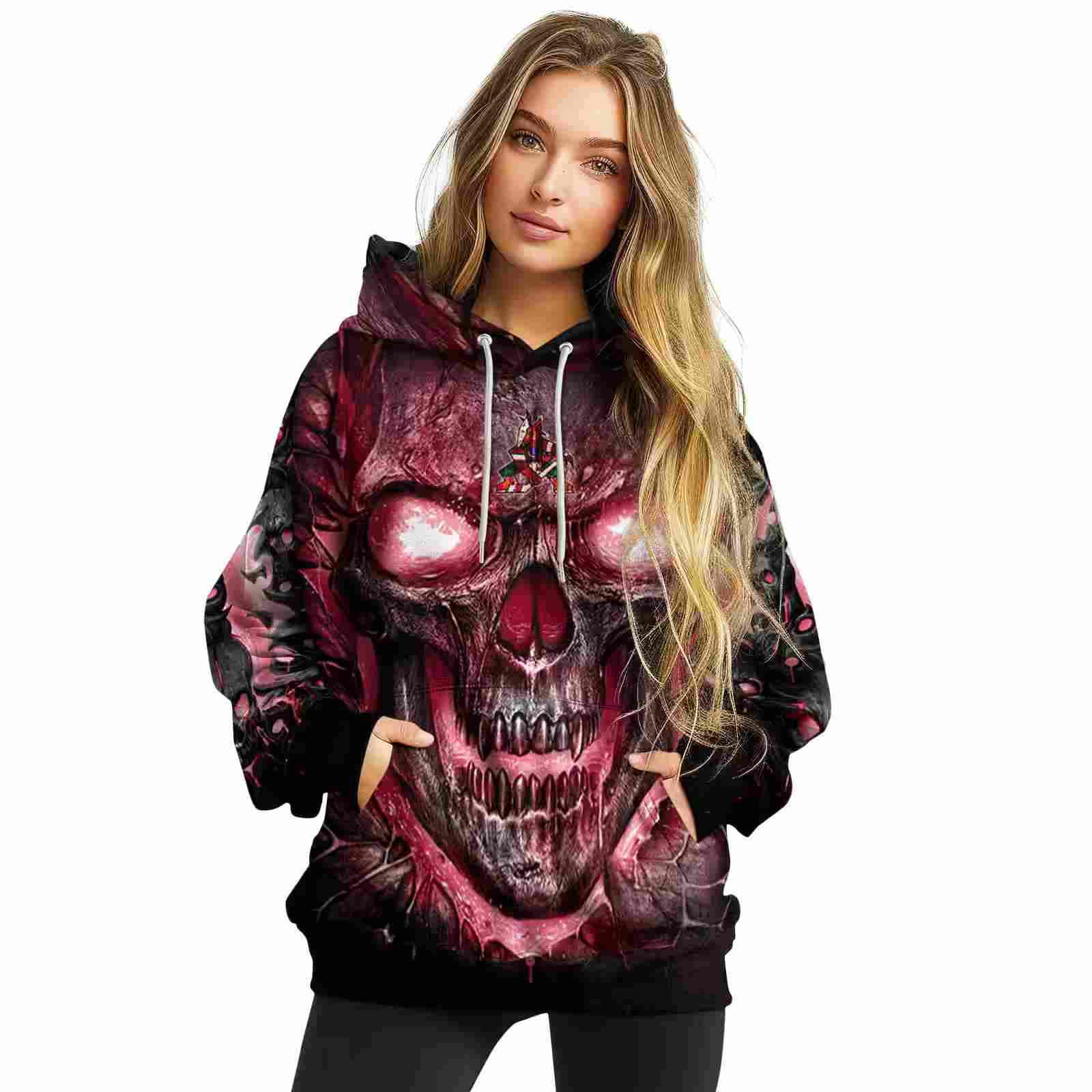 arizona coyotes demonic skull red black hoodie high quality