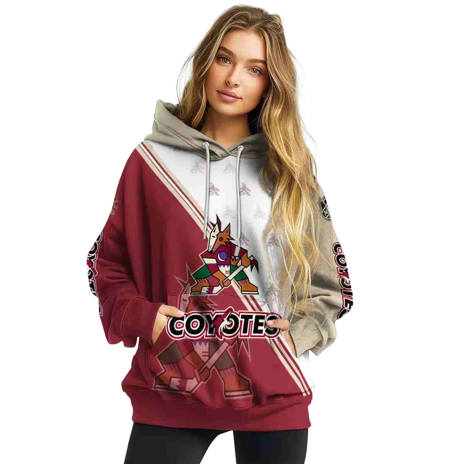 arizona coyotes diagonal stripe red white hoodie high quality