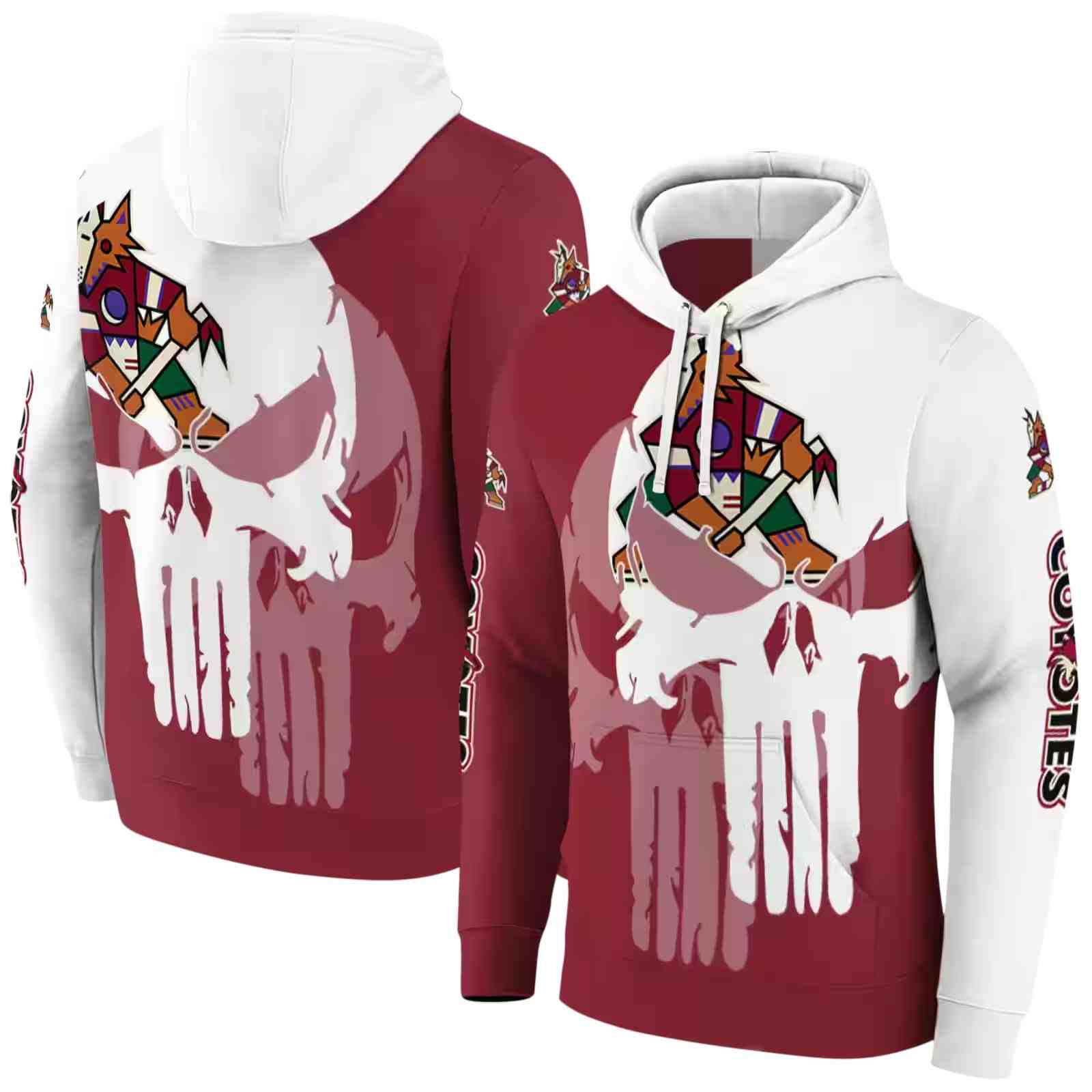 arizona coyotes graphic punisher red white hoodie fashion forward