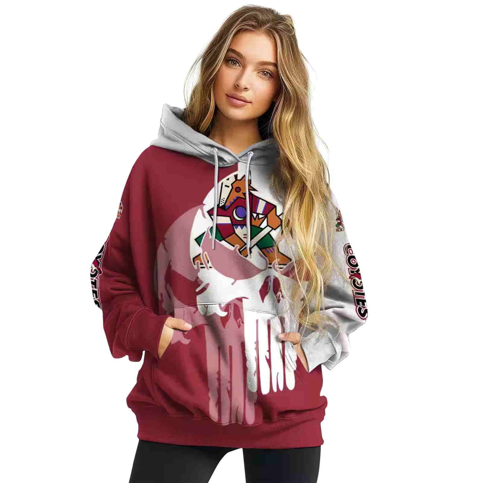 arizona coyotes graphic punisher red white hoodie high quality