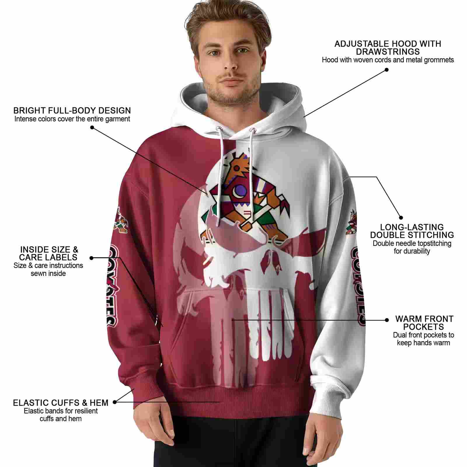 arizona coyotes graphic punisher red white hoodie latest model