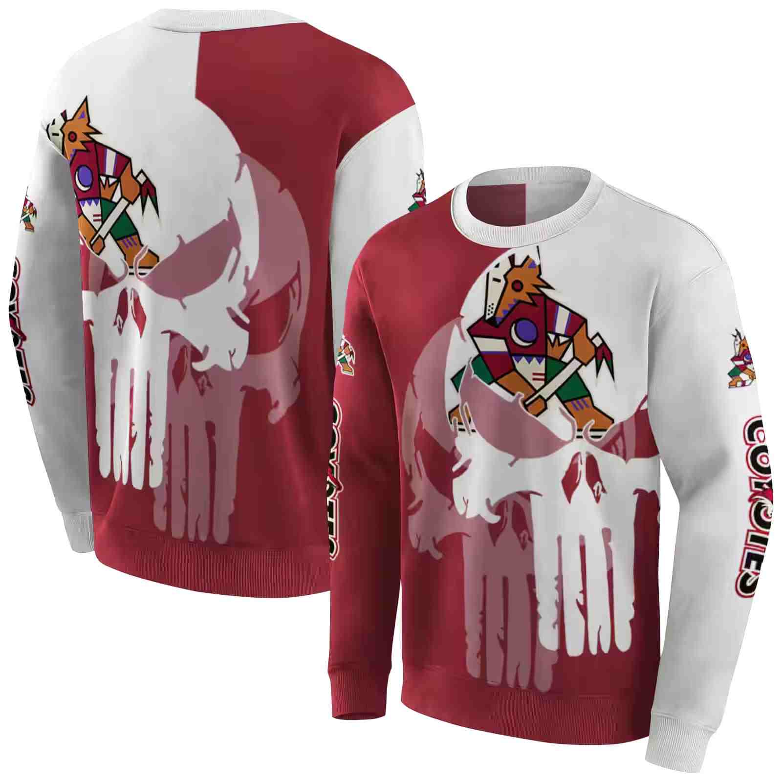 arizona coyotes graphic punisher red white hoodie premium grade