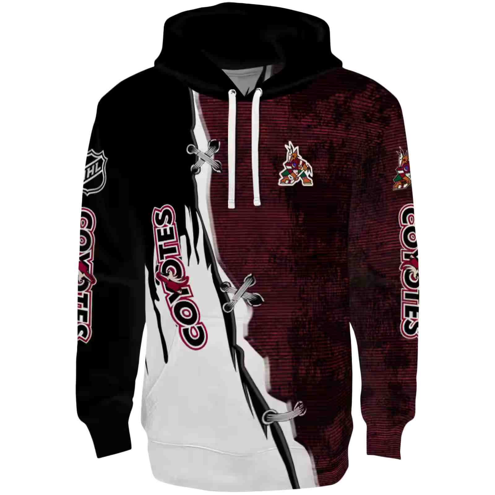 Arizona Coyotes Ripped Pattern Red Black White Hoodie