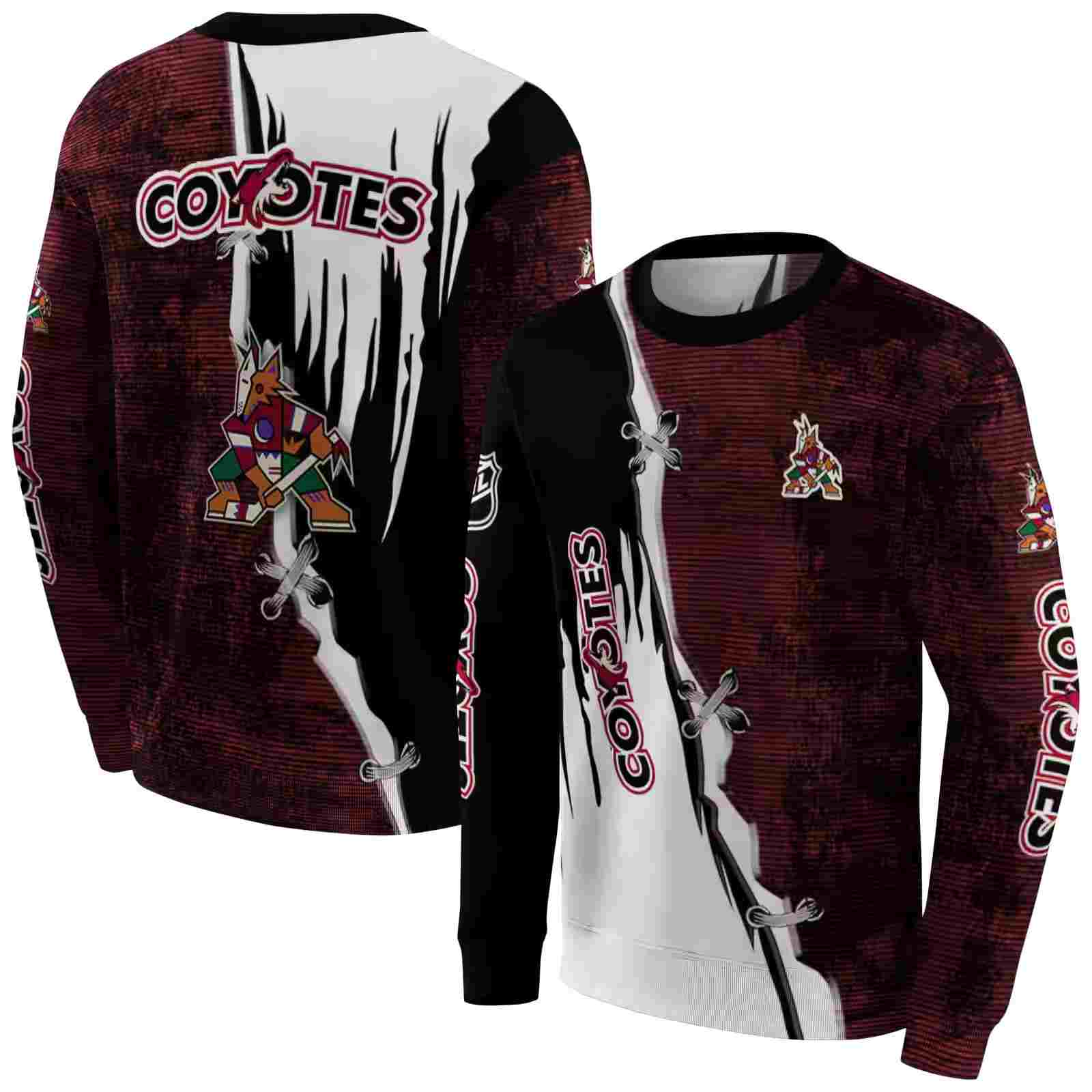 arizona coyotes ripped pattern red black white hoodie premium grade