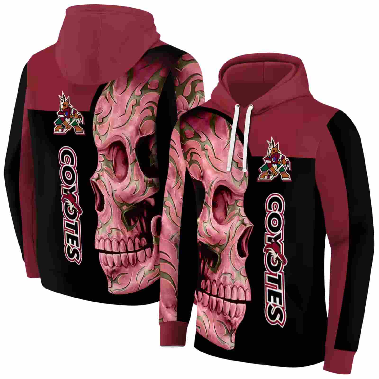 arizona coyotes skull motif red black hoodie fashion forward