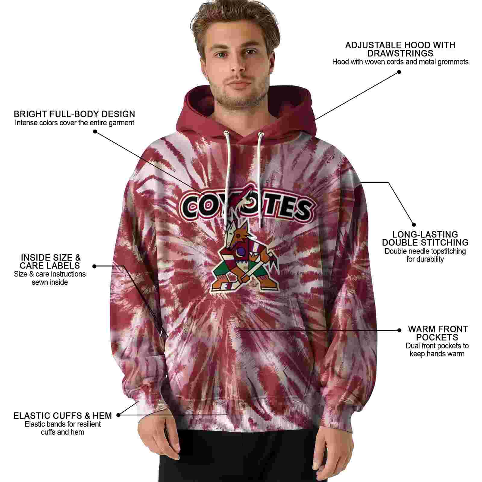 arizona coyotes tie dye pattern red hoodie latest model