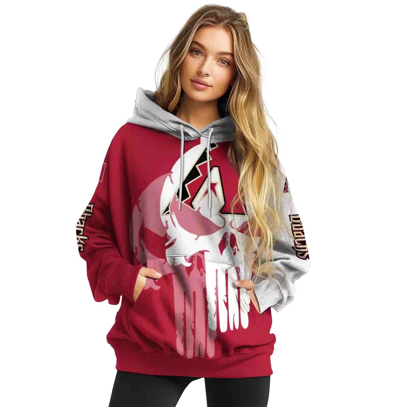 arizona diamondbacks graphic punisher red white hoodie high quality