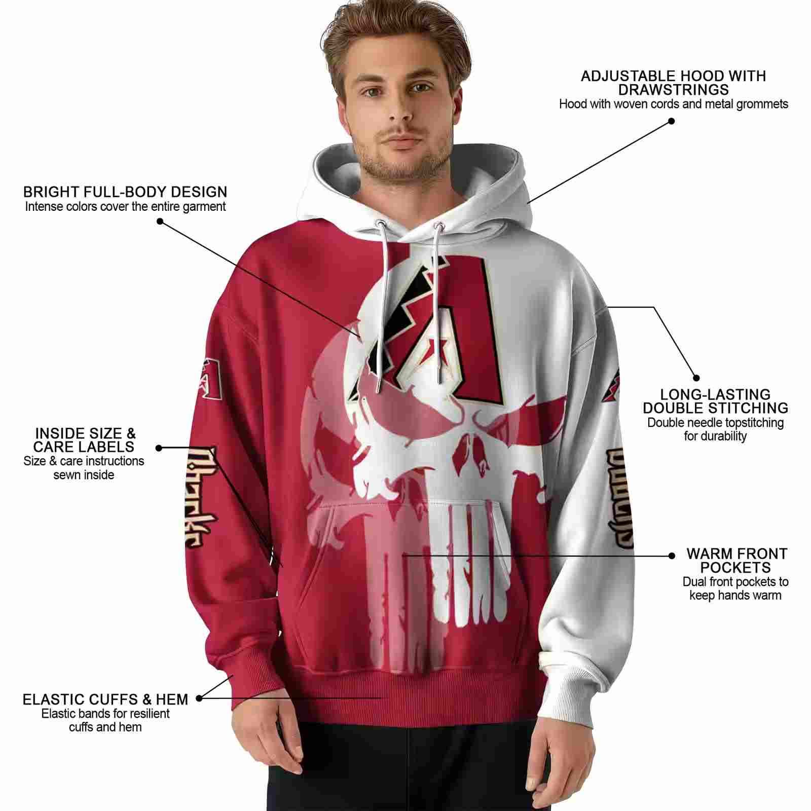 arizona diamondbacks graphic punisher red white hoodie latest model