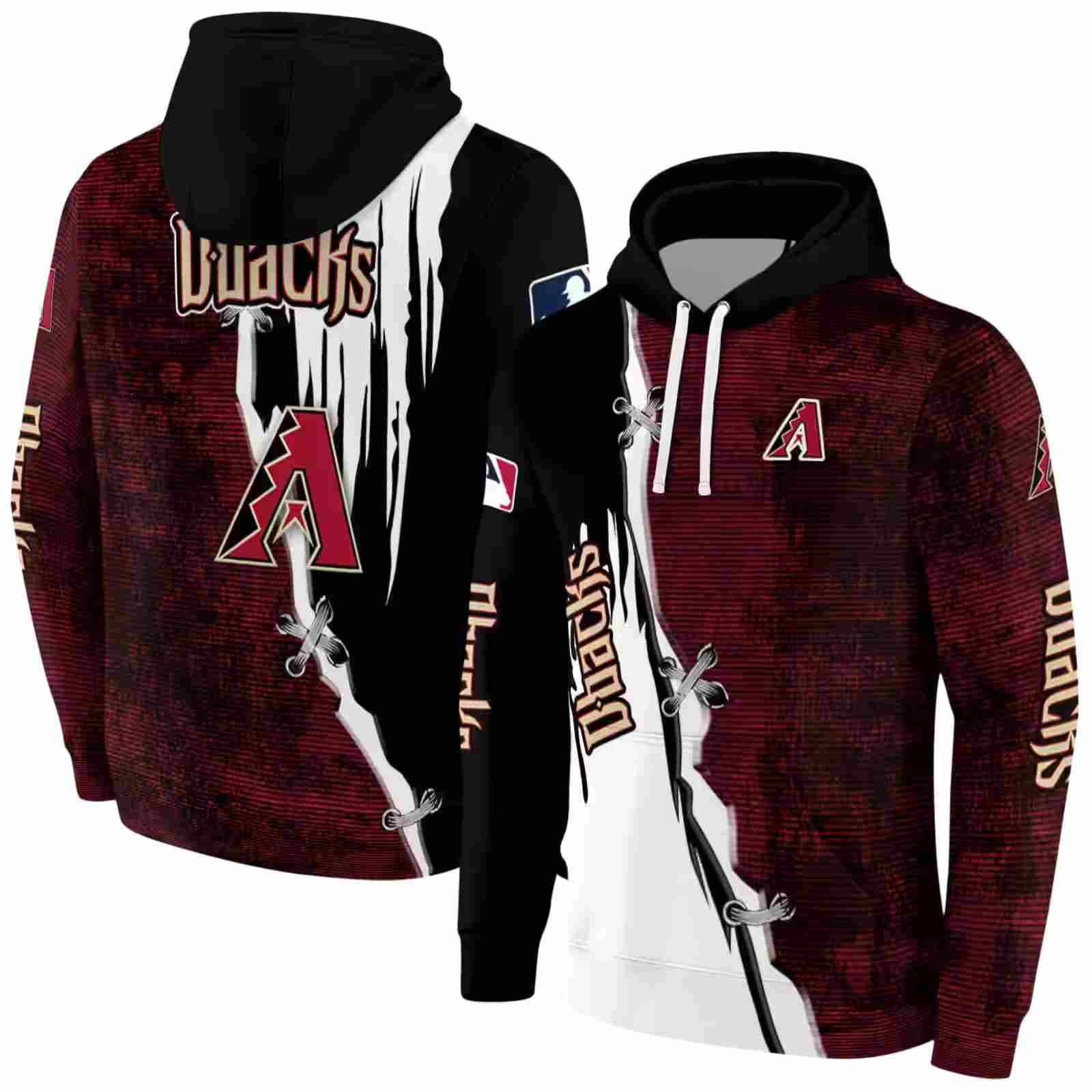 arizona diamondbacks ripped pattern red black white hoodie fashion forward