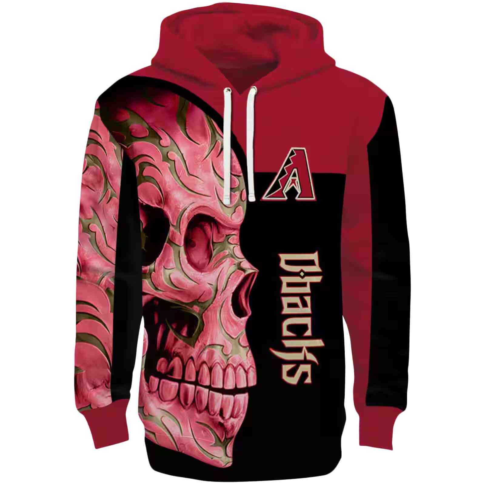 Arizona Diamondbacks Skull Motif Red Black Hoodie