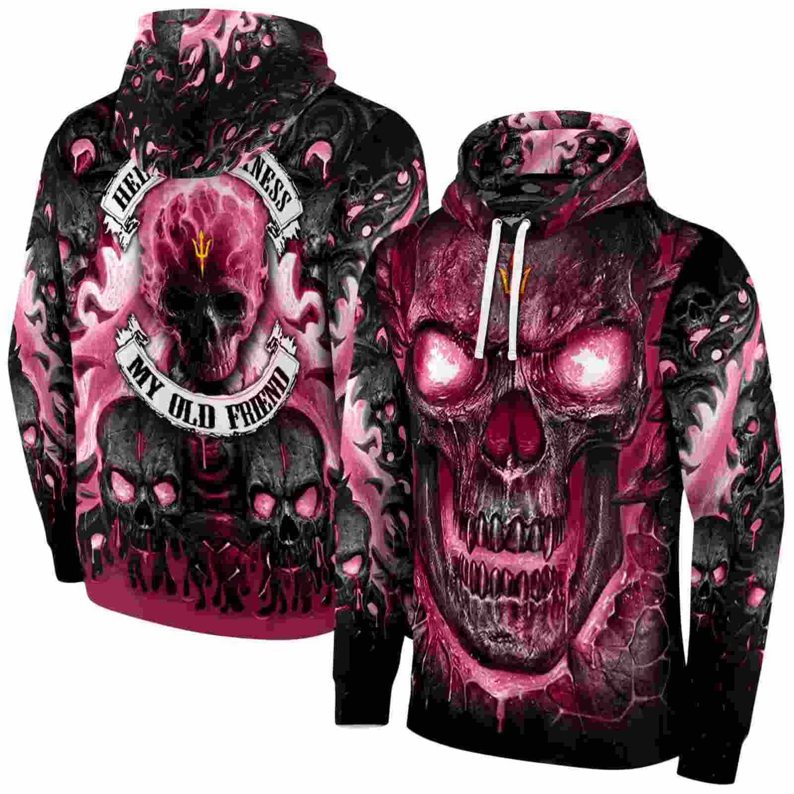 arizona state sun devils demonic skull maroon black hoodie fashion forward