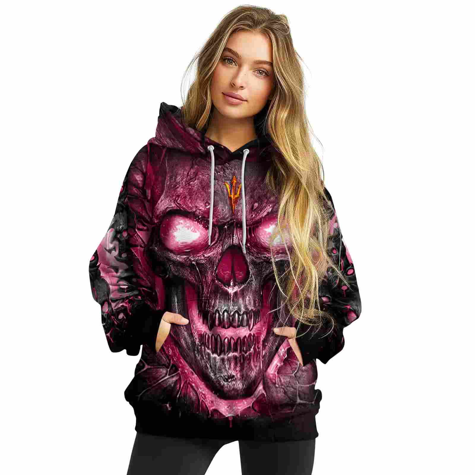 arizona state sun devils demonic skull maroon black hoodie high quality