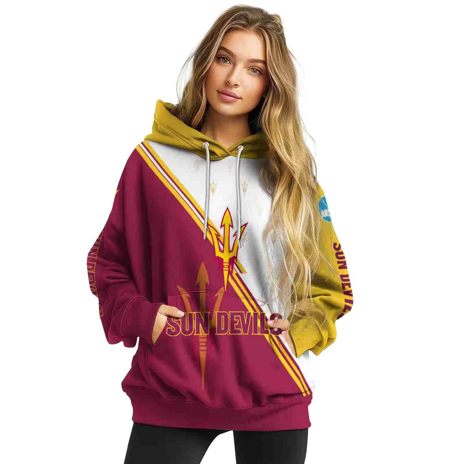 arizona state sun devils diagonal stripe maroon white hoodie high quality