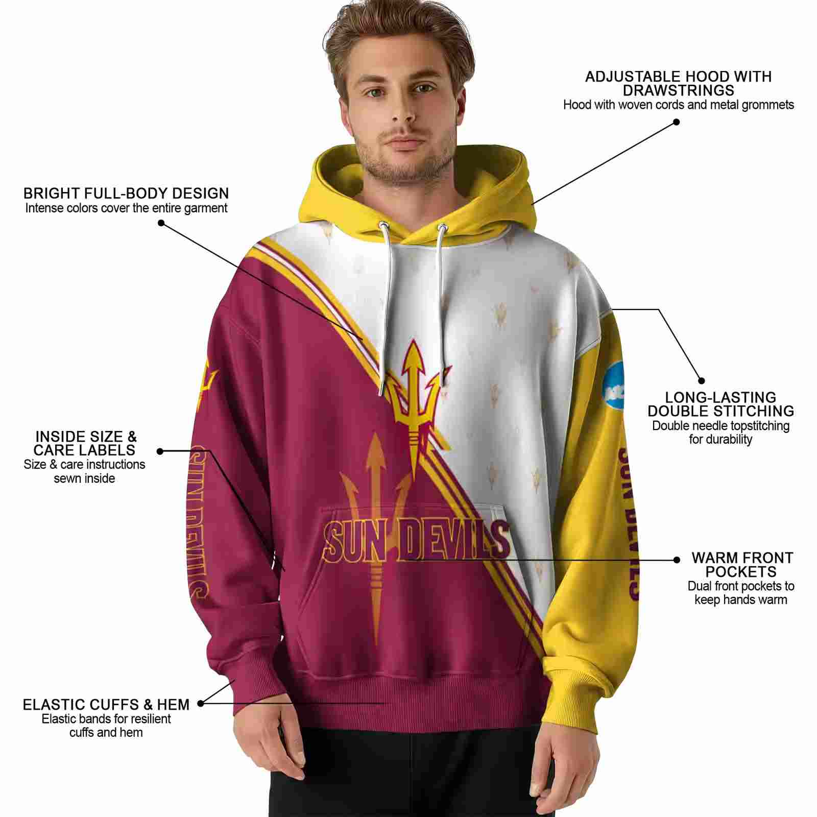 arizona state sun devils diagonal stripe maroon white hoodie latest model