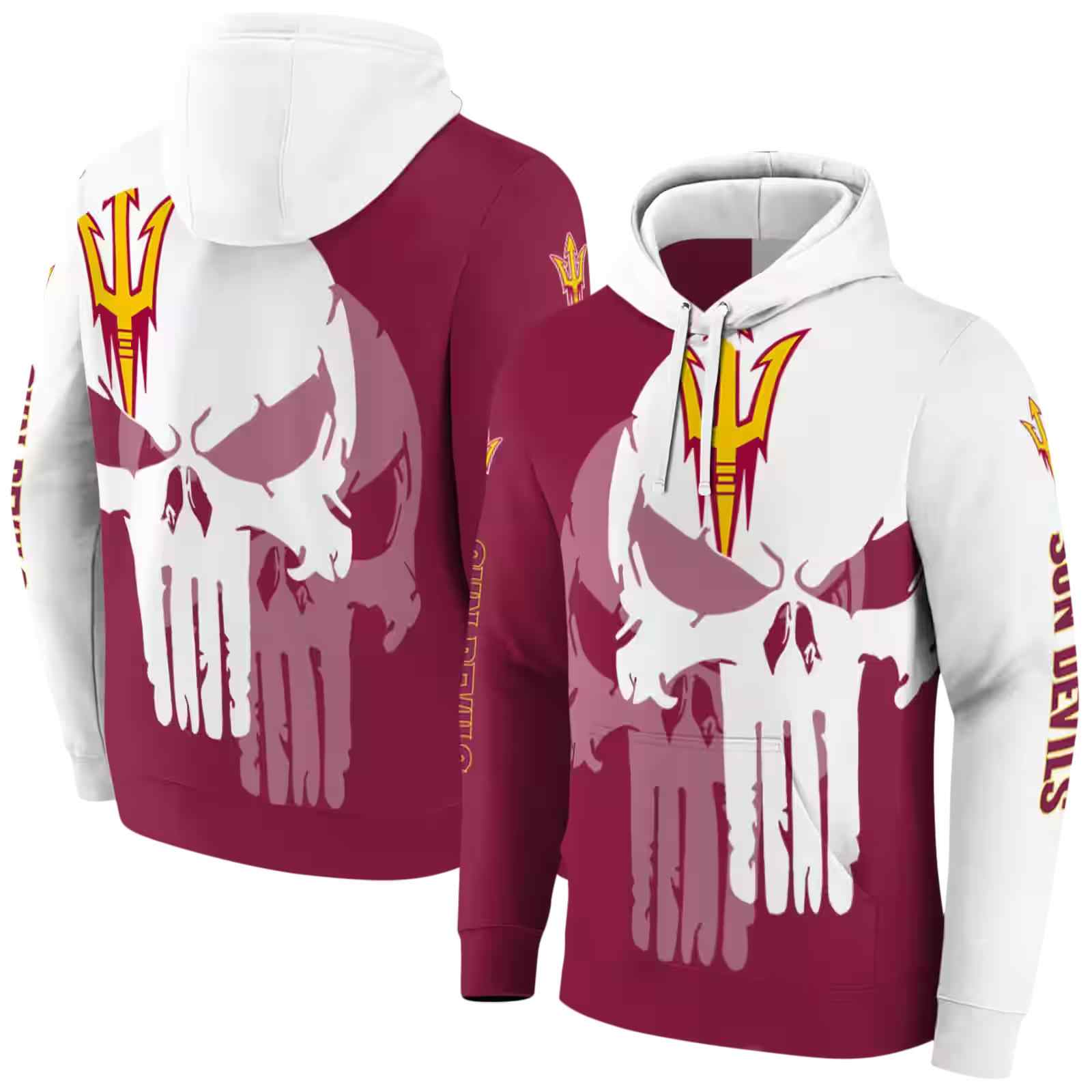 arizona state sun devils graphic punisher maroon white hoodie fashion forward