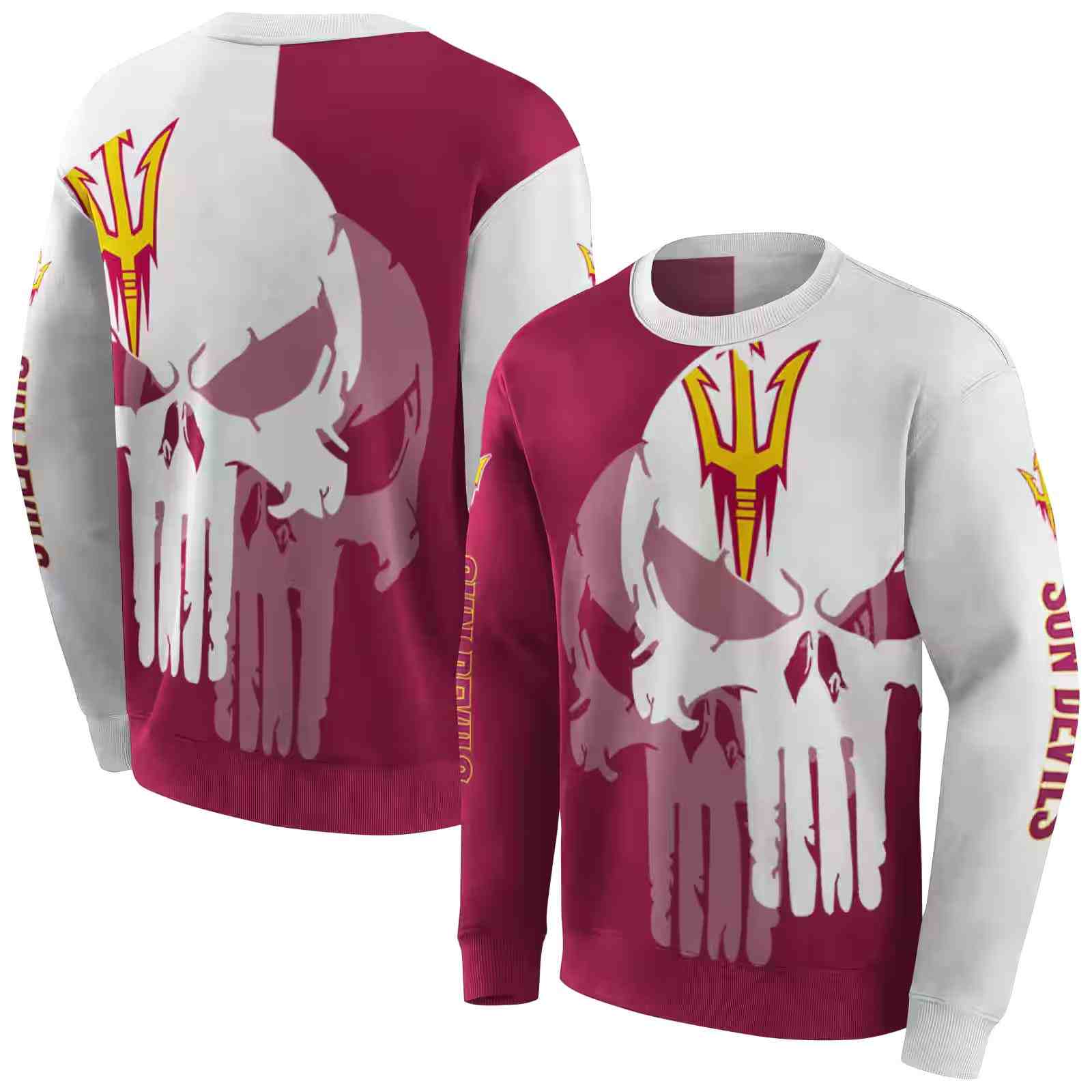 arizona state sun devils graphic punisher maroon white hoodie premium grade